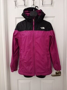 Jr. L The North Face Women's Pink and Black Hooded Rain Jacket